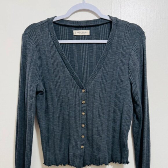 Lucky Brand Ribbed Cardigan / Grey / Size M - Picture 1 of 4